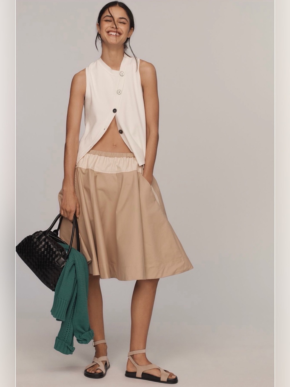 Maeve Safari A-Line Knee-Length Circle Skirt- Light Sand